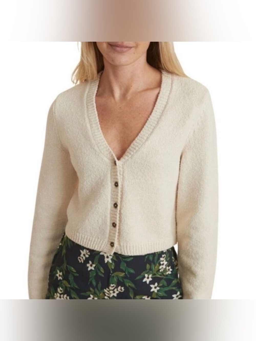 MARINE LAYER Cream Monet Cropped Button Front Cardigan- M